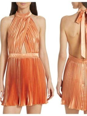 L'Idée Renaissance Accordion Pleat Satin Mini Dress - Color: Sunset (Orange)